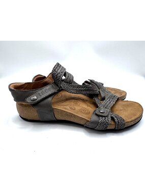 Taos Womens Leather Sandals Size 8.5 Gray Braided Strap Cork Footbed